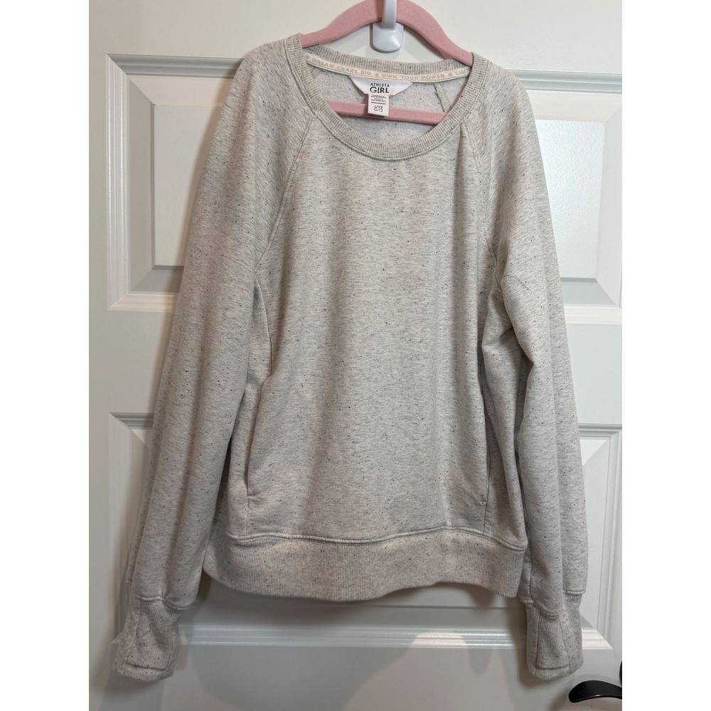 43. Athlete Girl Grey Neon Speckle Fleece Raglan Sweatshirt Thumbhole Pockets 12